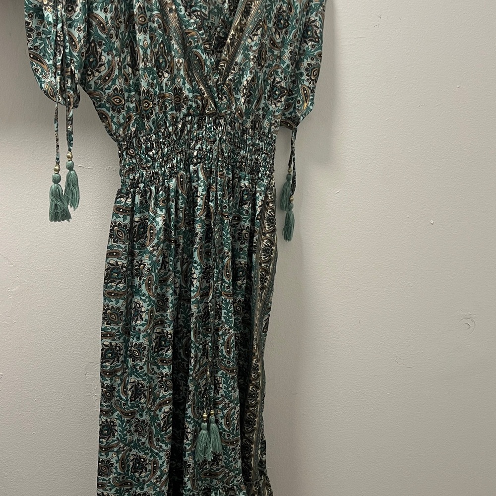 Bohemian Patterned Maxi Dress with Tassels